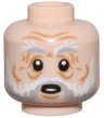 Minifigure, Head White and Light Bluish Gray Bushy Eyebrows, Moustache and Beard, Medium Nougat Chin Dimple, Wrinkles and Cheek Lines, Surprised Open Mouth with Bottom Teeth Pattern