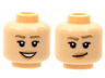 Minifigure, Head Dual Sided Female Dark Tan Eyebrows, Nougat Lips, Open Mouth Smile with Teeth / Lopsided Grin with Raised Eyebrow Pattern