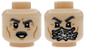 Minifigure, Head Dual Sided Dark Bluish Gray Moustache, Thick Eyebrows, Wrinkles and Cheek Lines / Spider Web over Mouth Pattern