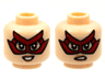 Minifigure, Head Dual Sided Female, Red Domino Mask with 4 Points, Peach Lips, Smile / Sneer Pattern
