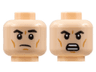 Minifigure, Head Dual Sided Black Eyebrows, Dark Orange Cheek Lines, Frown Left Eyebrow Raised / Open Scowl Pattern