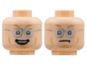 Minifigure, Head Dual Sided Medium Nougat Eyebrows and Cheek Lines, Silver Glasses, Smile / Scowl Pattern