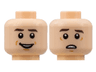Minifigure, Head Dual Sided Dark Brown Eyebrows, Small Smile / Scared Pattern