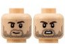 Minifigure, Head Dual Sided Dark Brown Eyebrows, Black Stubble, Slight Grin / Scowl with Gritted Teeth Pattern