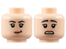 Minifigure, Head Dual Sided Female Black Eyebrows, Single Eyelashes, Nougat Lips, Lopsided Grin with Dimple / Scared Open Mouth with Teeth Pattern