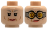 Minifigure, Head Dual Sided Female Light Bluish Gray Eyebrows, Single Eyelashes, Lower Eyelids, Medium Nougat Cheek and Jowl Lines, Coral Lips, Stern / Lopsided Grin, Silver Goggles with Bright Light Orange Lenses, Medium Nougat Eyes Pattern