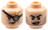 Minifigure, Head Dual Sided HP Mad-Eye Moody with Magic Eye, Reddish Brown Eye Patch, Dark Orange Scars, Open Mouth / Barty Crouch Jr, Dark Brown Eyebrows, Black Stubble, Red Tongue Licking Lips Pattern