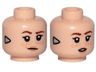 Minifigure, Head Dual Sided Female Reddish Brown Eyebrows, Nougat Lips, Freckles, Silver Triangle (Focus), Lopsided Closed Mouth / Surprised Open Mouth Pattern