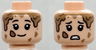 Minifigure, Head Dual Sided Child Female Black Eyebrows, Single Eyelashes, Dark Tan Mud Spots, Grin / Scared Open Mouth with Teeth Pattern