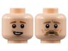 Minifigure, Head Dual Sided Dark Tan Thick Eyebrows and Moustache, Nougat Cheek Lines / Dark Orange Eyebrows, Worried Smile Pattern