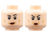 Minifigure, Head Dual Sided Female Black Eyebrows, Dark Red Lips, Medium Nougat Contour Lines, Small Smile / Scowl Pattern