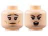Minifigure, Head Dual Sided Female, Black Eyebrows, Peach Lips, Medium Nougat Wrinkles / Reddish Brown Eyebrows, Angry Pattern