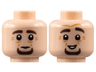 Minifigure, Head Dual Sided Dark Brown Eyebrows and Goatee, Medium Nougat Wrinkles, Neutral / Smile Pattern