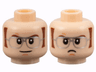 Minifigure, Head Dual Sided Reddish Brown Eyebrows and Sideburns, Silver Glasses, Slight Grin / Scowl Pattern