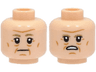 Minifigure, Head Dual Sided Dark Tan Eyebrows, Nougat Cheek Lines and Chin Dimple, Neutral / Angry with Open Mouth with Teeth Pattern