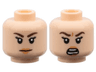 Minifigure, Head Dual Sided Female Dark Brown Eyebrows, Black Eyelashes, Nougat Lips, Neutral / Angry Open Mouth with Teeth Parted Pattern