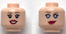 Minifigure, Head Dual Sided Female Dark Tan Eyebrows, Red Lips, Open Mouth Smile / Smirk with Metallic Light Blue Eyes Pattern