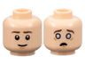 Minifigure, Head Dual Sided Dark Brown Eyebrows, Medium Nougat Chin Dimple, Grin / Scared with Bright Light Blue Eyes Pattern