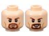 Minifigure, Head Dual Sided Reddish Brown Eyebrows and Goatee, Medium Nougat Cheek Lines, Neutral / Open Mouth Smile Pattern