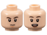 Minifigure, Head Dual Sided Dark Brown Eyebrows, Nougat Chin Dimple, Neutral / Surprised with Open Mouth with Teeth and Tongue Pattern