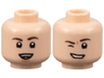 Minifigure, Head Dual Sided Dark Brown Eyebrows, Nougat Dimples, Open Mouth Smile with Teeth and Tongue / Wink Right Pattern