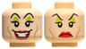 Minifigure, Head Dual Sided Female Black Eyebrows, Lime Eye Shadow, Medium Nougat Cheek Lines, Red Lips, Open Mouth Smile / Frown Pattern