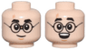 Minifigure, Head Dual Sided Thick Black Eyebrows, Glasses, Nougat Lightning Scar, Medium Nougat Chin Dimple, Grin / Surprised Open Mouth Smile with Top Teeth Pattern