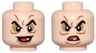 Minifigure, Head Dual Sided Pointed Black Eyebrows, Dark Tan Eye Shadow, Dark Orange Wrinkles, Open Mouth with White Tooth Smile / Scowl Pattern