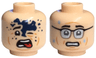 Minifigure, Head Dual Sided Black Eyebrows, Open Mouth with Red Tongue, Dark Blue Splotch on Forehead / Scared with Glasses and Sweat Drops Pattern