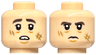 Minifigure, Head Dual Sided Dark Brown Thick Eyebrows, Dark Tan Scuff Marks, Chin Dimple, Worried Open Mouth with Teeth / Frown Pattern