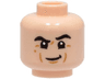 Minifigure, Head Black Eyebrows, Left Raised, Medium Nougat Cheek Lines and Chin Dimple, Smile Pattern
