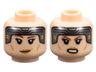 Minifigure, Head Dual Sided Female Dark Silver Headband, Reddish Brown Eyebrows, Medium Nougat Lips, Smile / Open Mouth Angry Pattern (SW Bo-Katan Kryze)