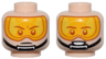 Minifigure, Head Dual Sided Bright Light Orange Visor, Black Chin Strap, Determined / Open Mouth Smile with Teeth Pattern