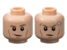 Minifigure, Head Dual Sided Dark Tan Eyebrows, Medium Nougat Cheek Lines and Chin Dimple, Smirk / Scowl with Scar and Bandage Pattern