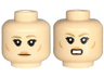 Minifigure, Head Dual Sided Female Dark Tan Eyebrows, Black Eyelashes, Nougat Lips, Small Medium Nougat Cheek Lines, Neutral / Bared Teeth Pattern