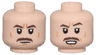 Minifigure, Head Dual Sided Dark Brown Angled Eyebrows and Moustache, Medium Nougat Wrinkles and Chin Dimple, Neutral / Open Mouth with Teeth Pattern