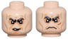 Minifigure, Head Dual Sided Black and Dark Bluish Gray Bushy Eyebrows, Nougat Eye Shadow and Lower Lip, Medium Nougat Cheek Lines and Wrinkles, Lopsided Scowl with Tooth / Angry Frown Pattern