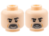 Minifigure, Head Dual Sided Black Eyebrows, Dark Bluish Gray and Light Bluish Gray Beard, Medium Nougat Wrinkles, Neutral / Smile with Teeth Pattern