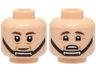 Minifigure, Head Dual Sided Dark Brown Eyebrows, Black Chin Strap, Cheek Lines, Neutral / Scared with Wrinkles Below Eyebrows Pattern