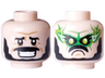 Minifigure, Head Dual Sided Black Eyebrows, Moustache and Beard, Medium Nougat Wrinkles, White Sweat Drop, Worried Open Mouth Smile with Teeth / Angry Frown, Lime Eyes, Bright Green Mask, Lightning Bolts Pattern
