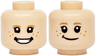 Minifigure, Head Dual Sided Dark Tan Eyebrows, Black Eyes, Dark Orange Freckles, Open Mouth Grin with White Teeth / Smile Pattern