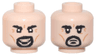 Minifigure, Head Dual Sided Black Bushy Eyebrows, Moustache, Soul Patch, and Goatee, Medium Nougat Cheek Lines and Wrinkles, Evil Open Mouth Smile with Tan Teeth / Frown Pattern