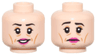Minifigure, Head Dual Sided Female Black Eyebrows, Upper Eyelids, Medium Nougat Eye Shadow, Cheek Lines, Wrinkles, and Chin Dimple, Magenta Lips, Open Mouth Smile with Teeth / Sad Frown Pattern