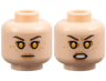 Minifigure, Head Dual Sided Female Dark Brown Eyebrows, Bright Light Orange Eyes, Medium Nougat Eye Shadow, Freckles, Nougat Lips, Neutral / Open Mouth Scowl Pattern