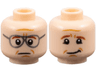 Minifigure, Head Dual Sided Reddish Brown Eyebrows, Medium Nougat Lines and Dimples, Dark Silver Glasses, Neutral  / Lopsided Grin Pattern