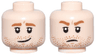 Minifigure, Head Dual Sided Dark Orange Eyebrows and Beard Stubble, Nougat Dimples, Crooked Smile / Frown Pattern