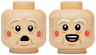 Minifigure, Head Dual Sided White and Light Bluish Gray Bushy Eyebrows, Medium Nougat Wrinkles and Crow's Feet, Coral Cheeks, Surprised / Open Mouth with Teeth and Tongue Pattern