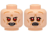 Minifigure, Head Dual Sided Alien with Red Eyes, Bared Pointed Teeth, Medium Nougat Wrinkles, Neutral / Frown with Wide Open Mouth Pattern