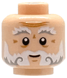 Minifigure, Head White and Light Bluish Gray Bushy Eyebrows, Moustache and Beard, Medium Nougat Wrinkles, Chin Dimple and Forehead Creases, Grin Pattern