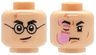Minifigure, Head Dual Sided Black Eyebrows, Nougat Lightning Scar, Medium Nougat Chin Dimple, Smirk and Round Glasses / Bright Pink HP Stinging Jinx Cheek Swelling with Dark Pink Wrinkles, Closed Right Eye Pattern
